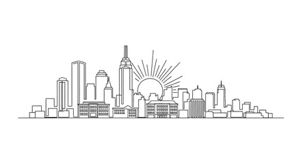 Obraz premium Minimalist Cityscape Outline Drawing with Sunrise