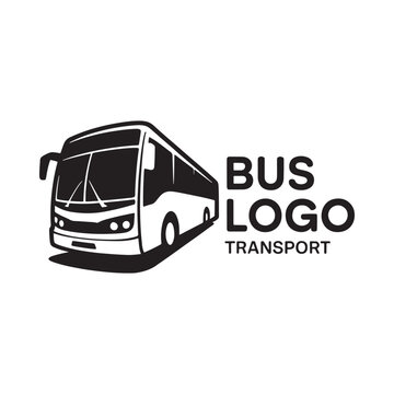 A stylized black and white bus logo with accompanying text elements
