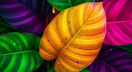 Obraz premium Vibrant Abstract Foliage in a Kaleidoscope of Colors An Artistic Interpretation of Nature's Diverse Beauty and Colorful Botanical Art