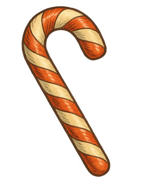 Vintage oil-style illustration of a Christmas candy cane isolated in PNG format on a transparent background, ideal for festive design and holiday projects.