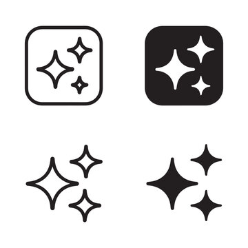 Sparkle icons Outline and filled styles with various starburst arrangements