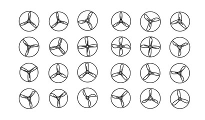 3 blade drone propeller icons vector set in minimal clean outline style for UAV and tech UI design © MdMoymul