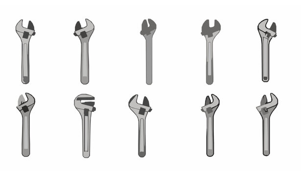 Adjustable wrench icon set vector with flat design monkey wrench tools in clean minimal style