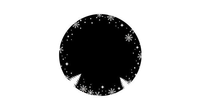 Abstract winter scene black circle with snowflakes and decorative elements