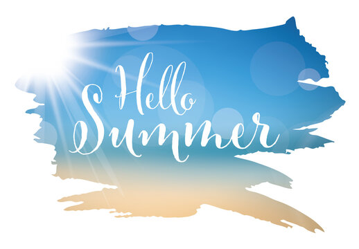 Hello Summer Tropical Beach Background with Sun Lens Flare