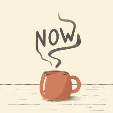 A textured, hand-drawn illustration of a ceramic mug