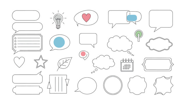 Speech Bubble and Icon Collection: A meticulously crafted assortment of speech bubbles and icons that embodies the essence of communication, imagination, and thoughtfulness.