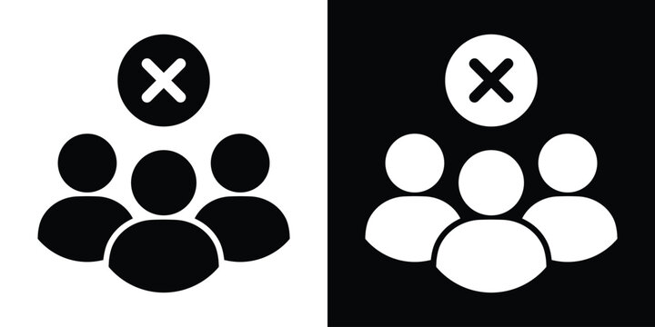 Vector illustration showing a group of people with a cancel cross, depicting rejected candidates, group exclusion, team errors, or restricted access for multiple users.