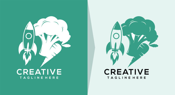 Creative rocket with vegetables logo designs.