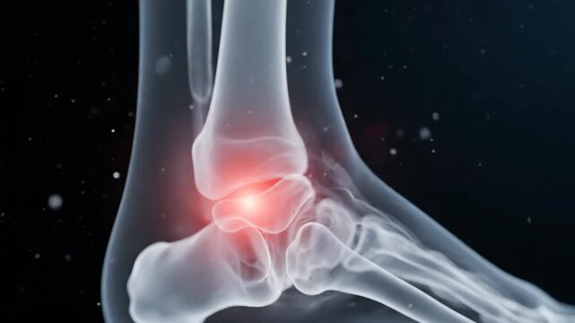 Detailed visualization of ankle joint highlighting inflammation and bone structure for medical analysis