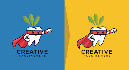 Tooth logo with super hero custom creative design. © doane