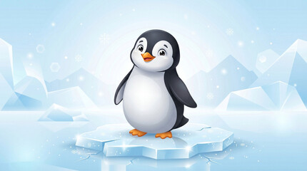 Obraz premium Friendly Penguin Standing on Ice Minimal Background Science Education