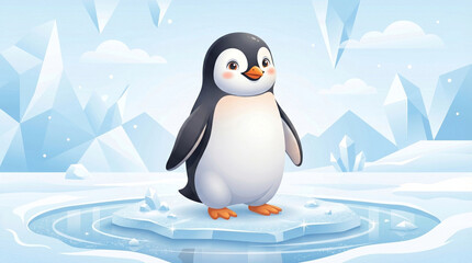Obraz premium Cute Penguin Standing on Ice Minimal Vector Illustration for Kids Education