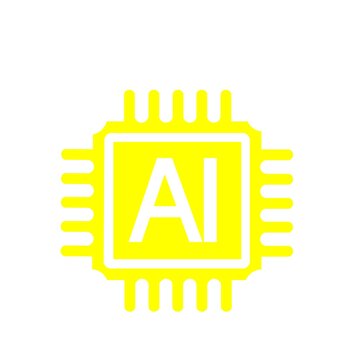 人工知能とテクノロジーを象徴するAIチップアイコン（黄色）