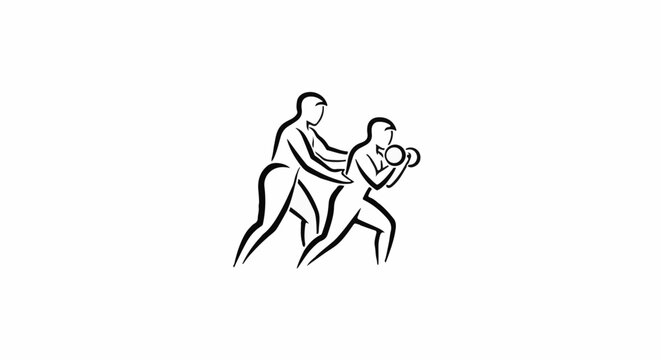 Stylized outline of two figures boxing, one teaching the other
