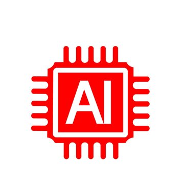 人工知能とテクノロジーを象徴するAIチップアイコン（赤）