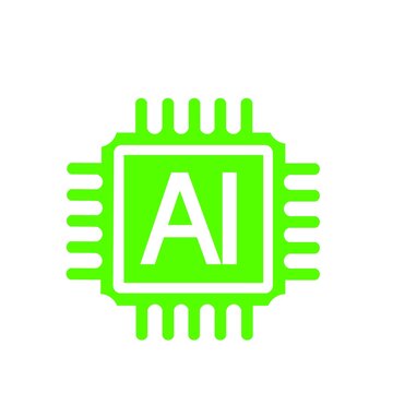 人工知能とテクノロジーを象徴するAIチップアイコン（緑）