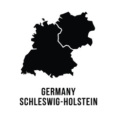 Obraz premium A stark black silhouette depicts the geographical shape of germany with schleswig holstein labeled