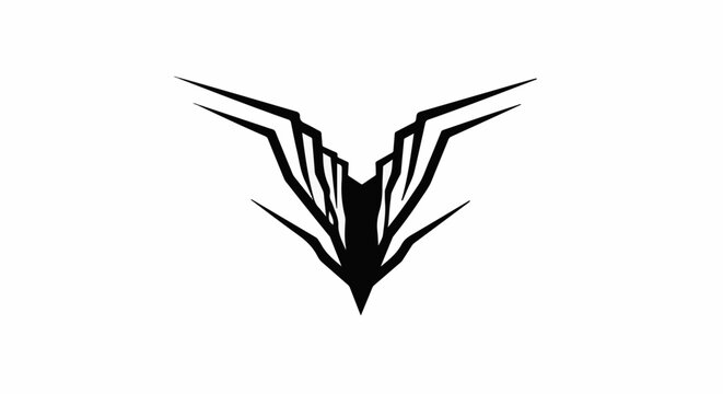 Black abstract sharp geometric symbol with pointed ends on white background