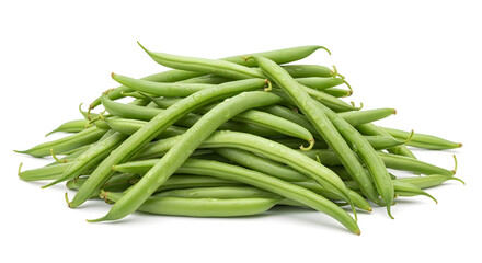 Fototapeta premium A vibrant pile of fresh green beans on a clean white background
