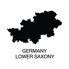 Obraz premium A black silhouette depicts the geographical shape of lower saxony germany on a white background