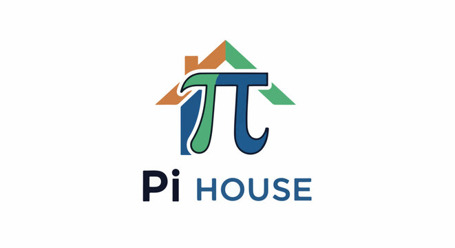 Colorful pi symbol forms house roof above text Pi HOUSE