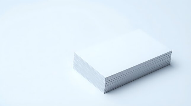 Stack of white blank paper sheets on clean background for office supplies and printing materials.