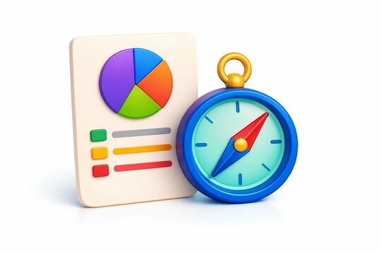 Analytical dashboard with compass indicating direction and progress metrics.
