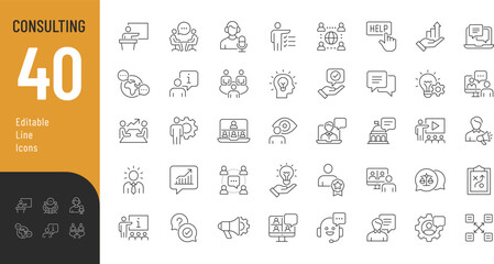 Plakat Consulting Line Editable Icons set. Vector illustration in a modern thin line style of business related icons: advise, conference, expert, and more. Isolated on transparent background. 