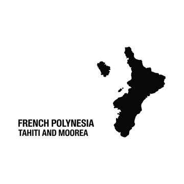 A stark black silhouette depicts the islands of french polynesia tahiti and moorea on a white canvas