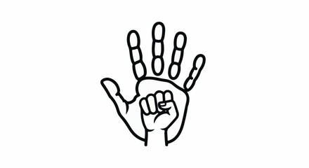 Obraz premium Stylized black outline of an open palm with a clenched fist inside it