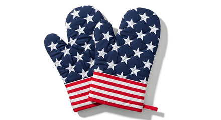 Obraz premium A pair of American flag oven mitts on a white background