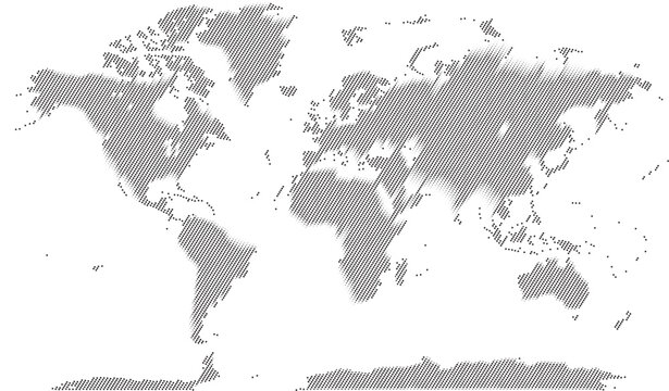 Digital vector world map dot pattern style but diagonal line shape views dotted pattern style