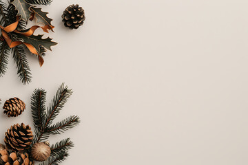 Naklejka premium Pine cones and pine needles arranged in a circular pattern on white background