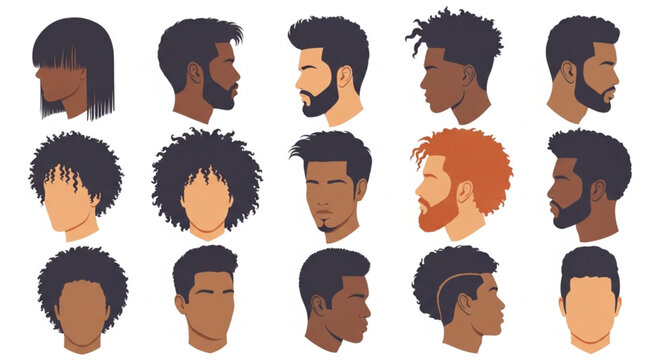 Collection of Male Head Profiles Showing Diverse Hairstyles.