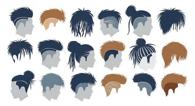 Collection of Male Hairstyles Haircut Silhouette Variations.