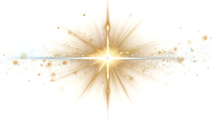 Fototapeta premium Golden Lens Flare Light Effect with Bokeh and Sparkling Magic Glitter on Transparent Background