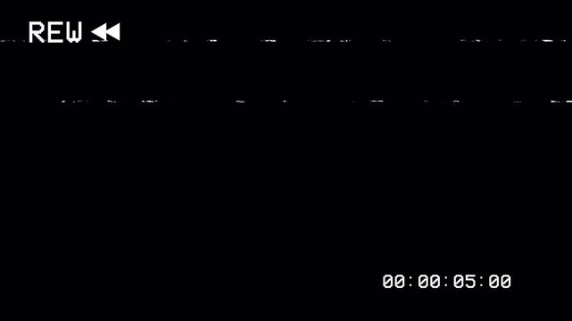 VHS Tape Rewind Screen with Retro Timecode and Analog Glitch Noise 4k video animation seamless loop