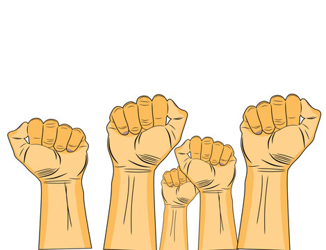 vector of a crowd of people raising their hands in the air, demonstrating, expressing their opinions