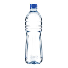 Naklejka premium Clear plastic water bottle with blue cap, perfectly designed isolated on transparent background