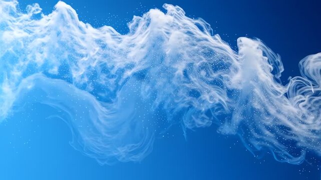 Dynamic White Smoke Swirling in Blue Water Abstract Background.