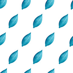 Lush emerald tree leaves drift in a diagonal rhythmic motion across a transparent background, watercolor seamless pattern for organic textile prints and packaging with natural inspiration. © Tetiana