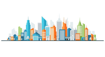 Obraz premium Colorful flat vector illustration of a modern city skyline panorama on white background.