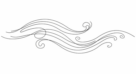 Fototapeta premium Elegant black line art swirls and waves flowing gracefully across a white background, evoking a sense of movement and fluidity.