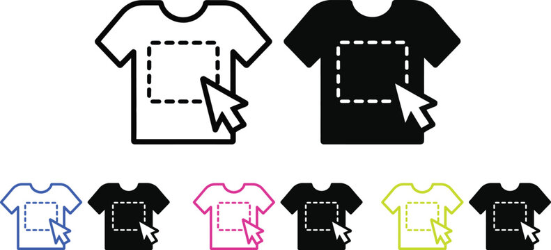 Interactive t-shirt designs with clickable areas on different color backgrounds