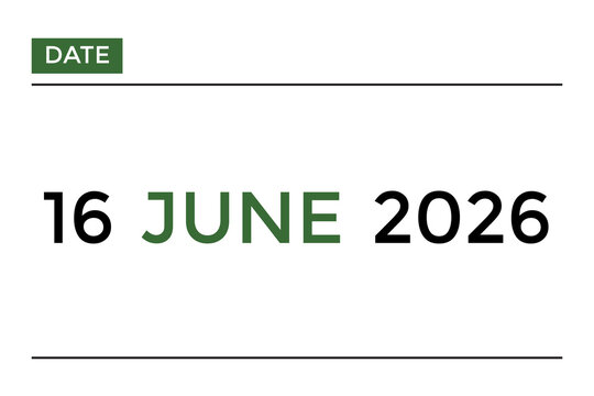 June 16, 2026 calendar with green color on white background