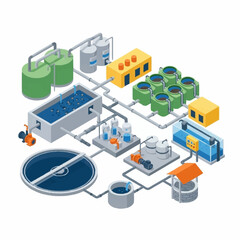 Fototapeta premium Industrial water treatment plant isometric illustration.