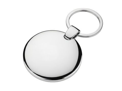 Blank silver keychain tag isolated on transparent background