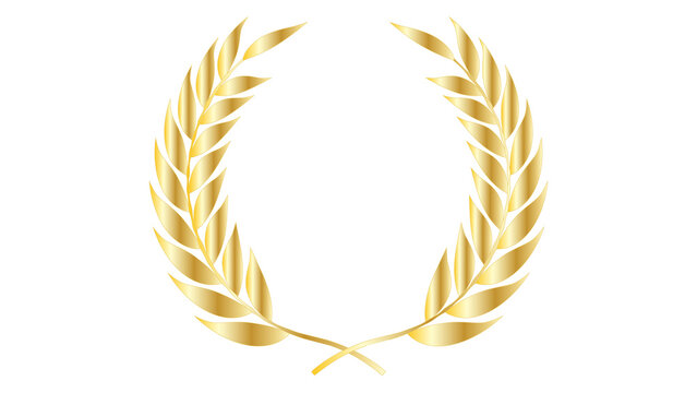 Golden laurel wreath victory symbol isolated on transparent background.