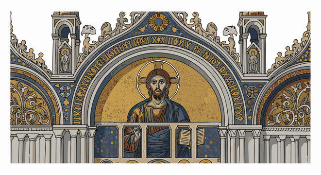 Byzantine mosaic depicting Christ Pantocrator in architectural setting